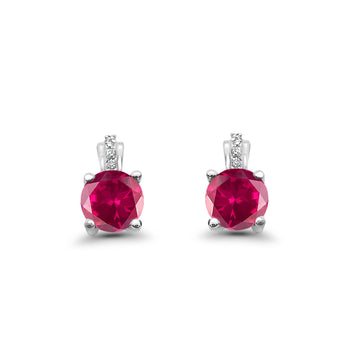 Stud Earrings Wedding Round Simulated Ruby CZ 925 Sterling Silver (9mm)